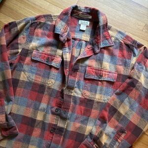 VTG LL Bean Chamois Button Up Shirt Men XL Red Blue Outdoor Shacket Flannel‎ 90s